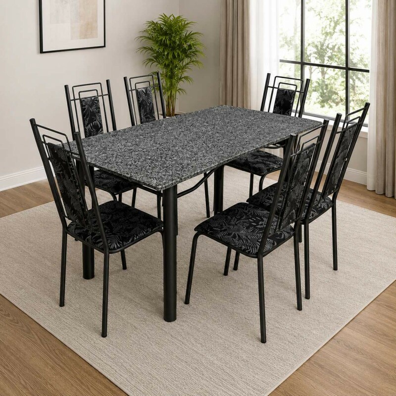 CJ MESA 6C SERRA TUBOS BELGICA NEW GRANITO 140X75 PRIMAVERA PRETO/PRATA PRETO MARTELADO CJ MESA 6C SERRA TUBOS BELGICA NEW GRANITO 140X75 PRIMAVERA PRETO/PRATA PRETO MARTELADO